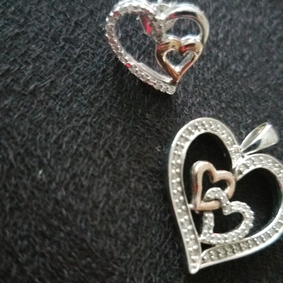 10kt Solid Gold and 925 Silver Diamond Heart Set - Picture 4 of 12
